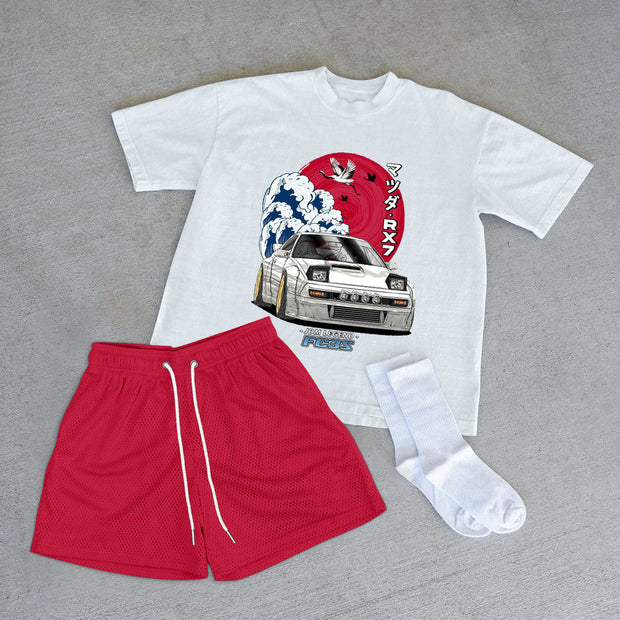 Casual fashion loose print T-shirt sports shorts two-piece set