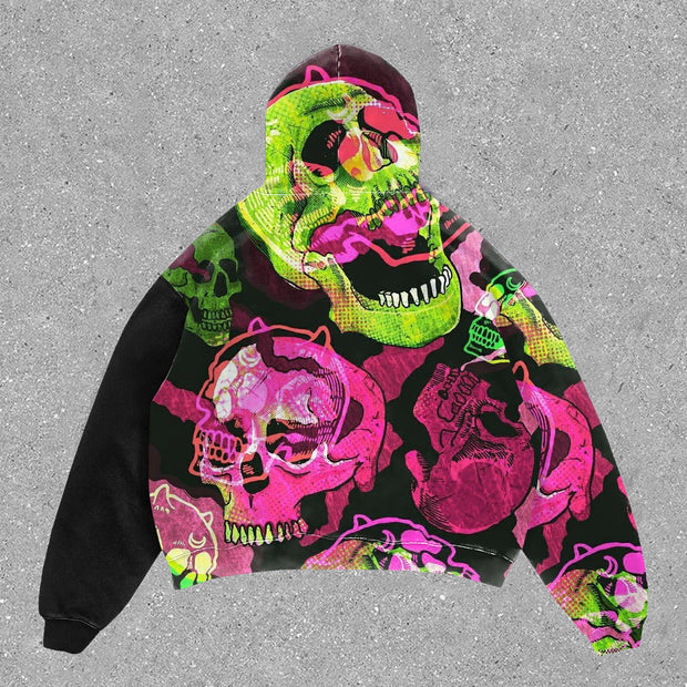 Skull Street Style Print Long Sleeve Oversized Hoodie