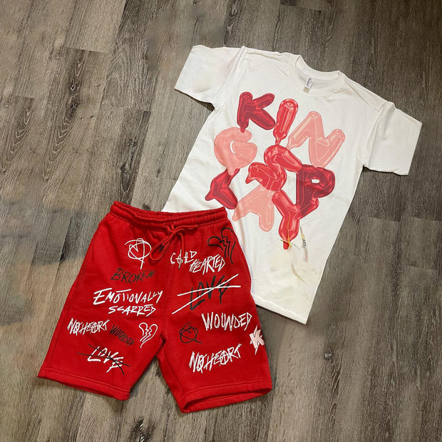 Casual Personalized Letter Print Short Sleeve Shorts Set