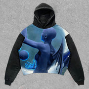 casual alien print hoodie
