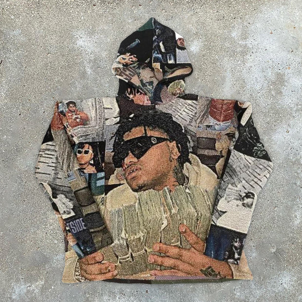 Retro hip hop trendy tapestry hoodie