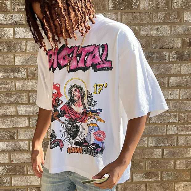 Jesus graffiti print cotton T-shirt