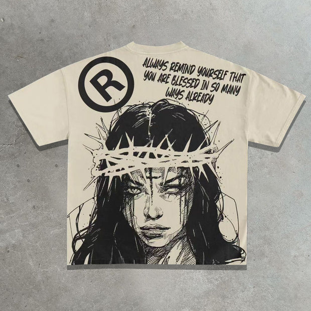 Casual Street Jesus Girl Print T-Shirt