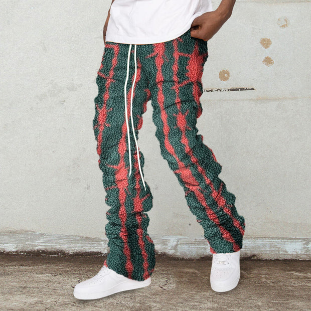 Retro striped printed polar fleece street trousers