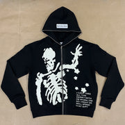 Fashionable and personalized street style skull print full zip hoodie