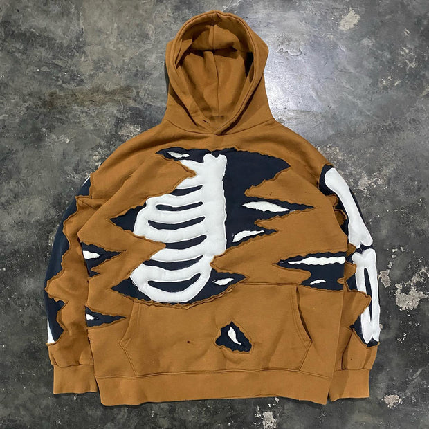 Casual street ripped skull sports hoodie