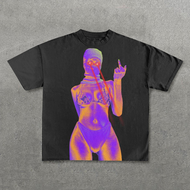 Sexy Faceless Girl Print Short Sleeve T-Shirt