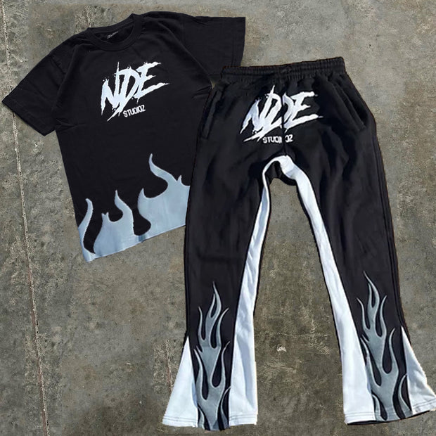 Nde Flame Print T-Shirt Trousers Two-Piece Set