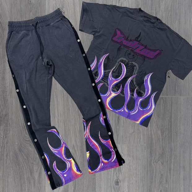 Flame casual street T-shirt and trousers two-piece suit