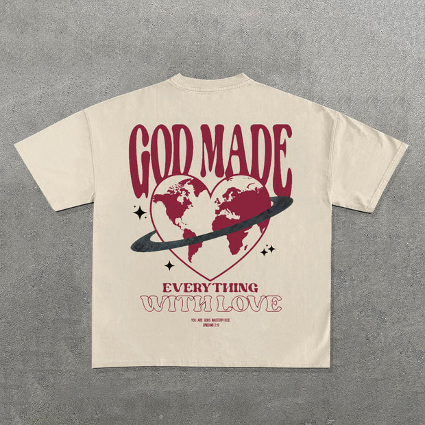 God Made Everything With Love Print Short Sleeve T-Shirt