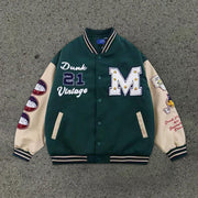 Japanese retro alphabet stitching jacket men and women casual baseball clothing trend