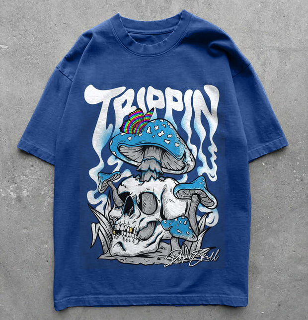 Trendy retro print skull pattern T-shirt