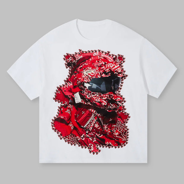 Red balaclava printed cotton T-shirt