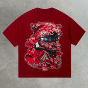 Red balaclava printed cotton T-shirt