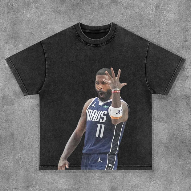 Kyrie Irving Print Washed Short Sleeve T-Shirt