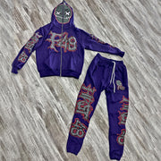 Fashionable and personalized retro skull full zip hoodie set