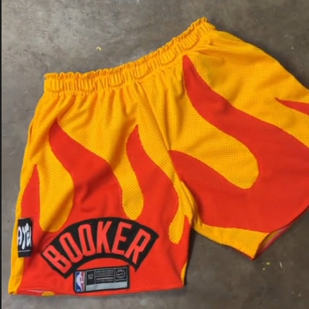 Flame Patch Basketball Mesh Shorts