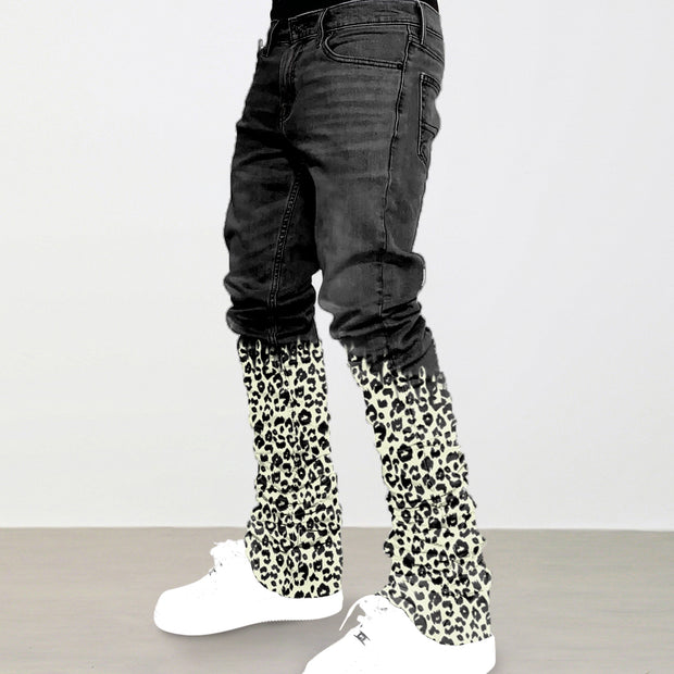 Vintage fashion leopard piled jeans