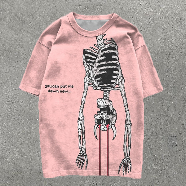Casual Upside Down Skull Print Short Sleeve T-Shirt