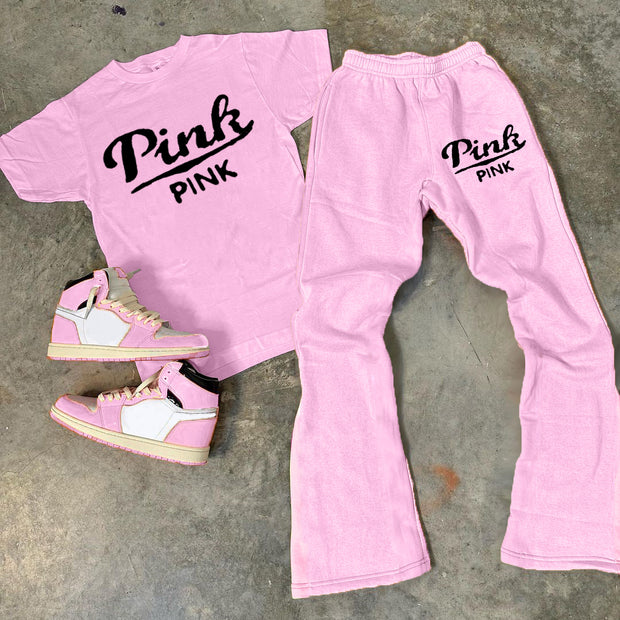 Pink Print T-Shirt Trousers Two-Piece Set