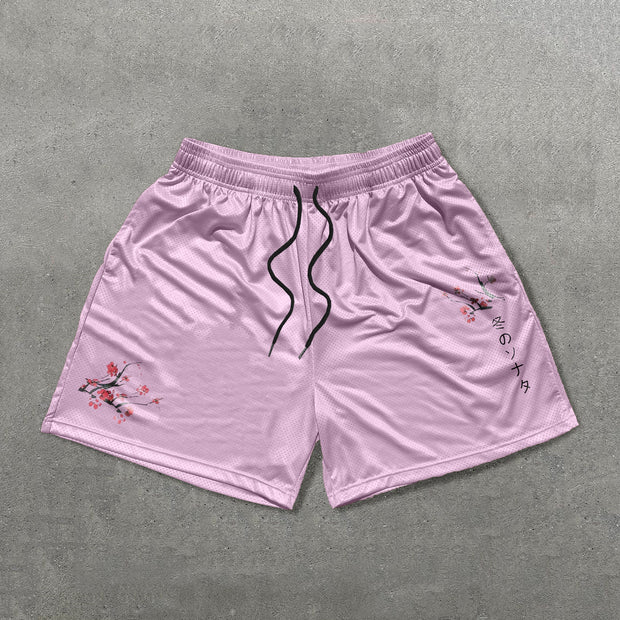 Sakura & Japanese Print Mesh Shorts