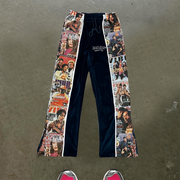 Retro print patchwork trousers