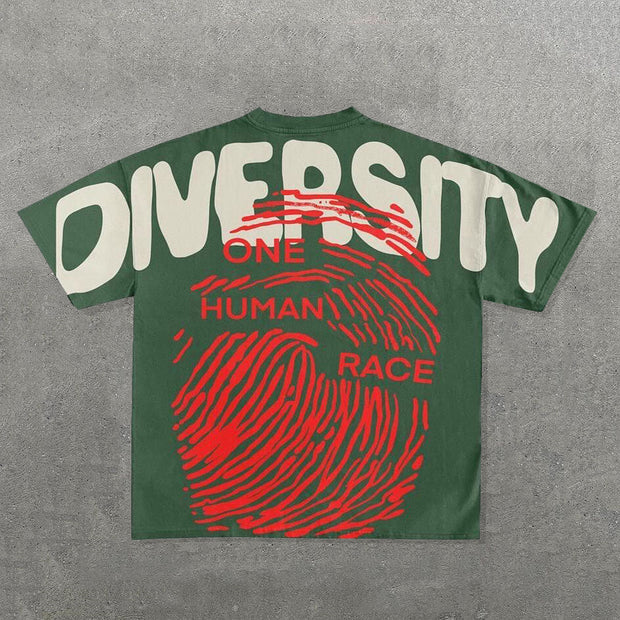 Diversity Human Race Print Short Sleeve T-shirt