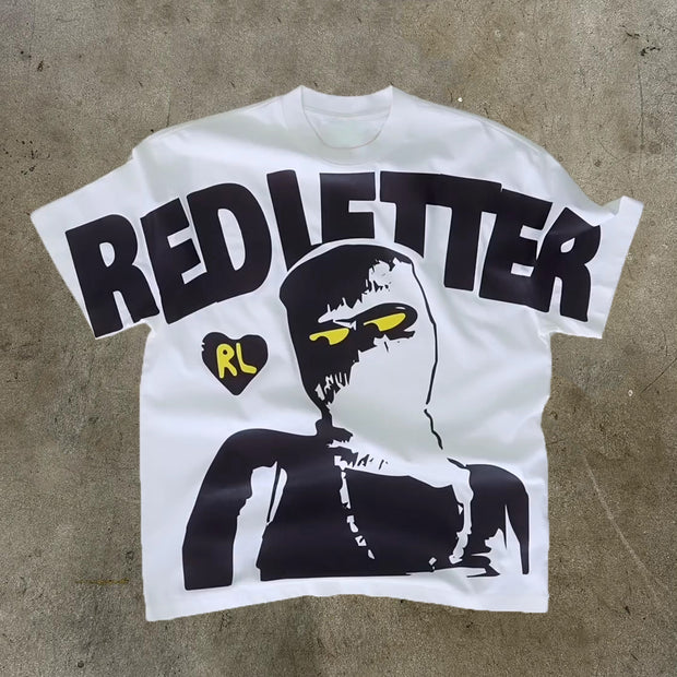 Red Letter Print Short Sleeve T-Shirt