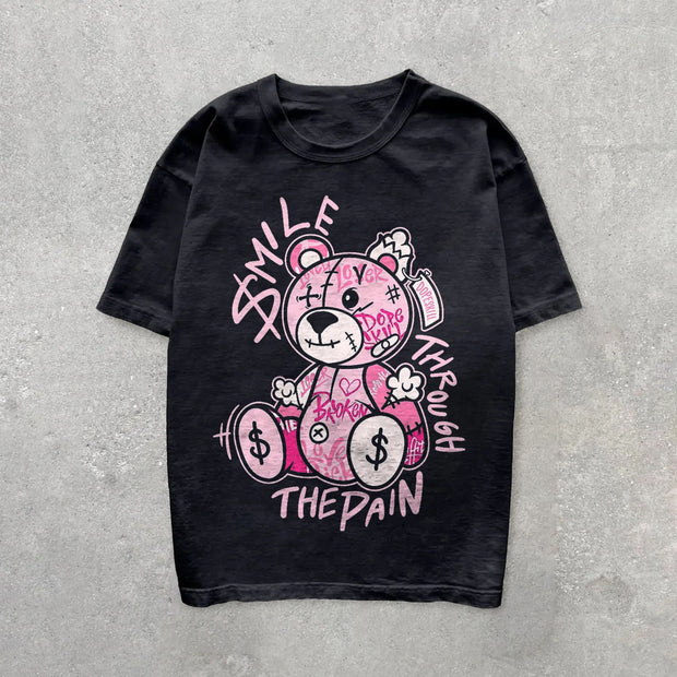 Bear graphic print casual T-shirt