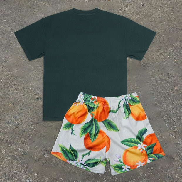 Tide brand art print short-sleeved shorts suit