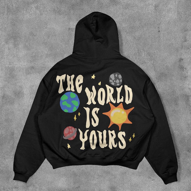 The World Is Yours Print Long Sleeve Hoodies