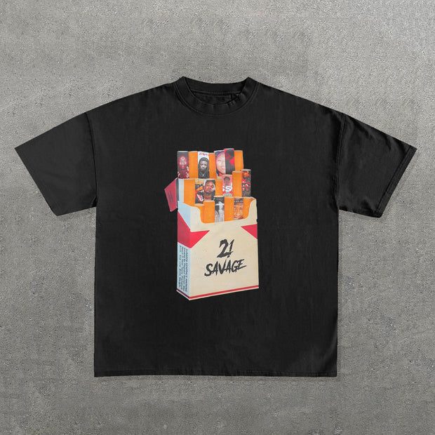 21 Savage Cigarette Print Short Sleeve T-Shirt