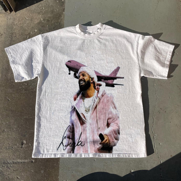 Casual Drake Print Short Sleeve T-Shirt