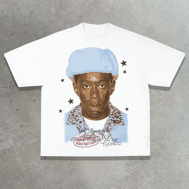 Casual street hip-hop rap printed cotton T-shirt