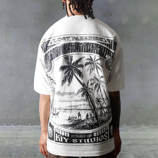 Coconut Tree Print Casual Street T-Shirt