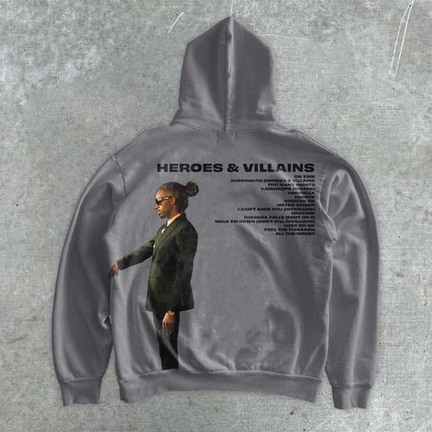 Heroes and Villains casual street print hoodie