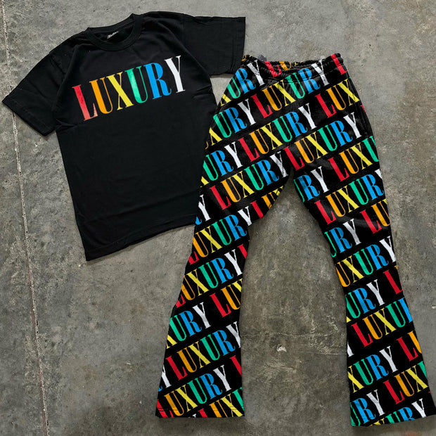 Alphabet Luxury Print T-Shirt Trousers Two-Piece Set