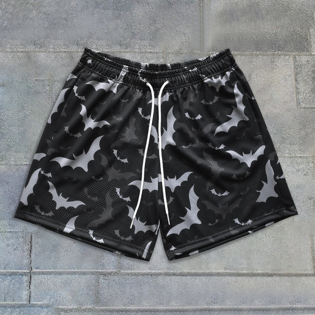 bat print street casual shorts