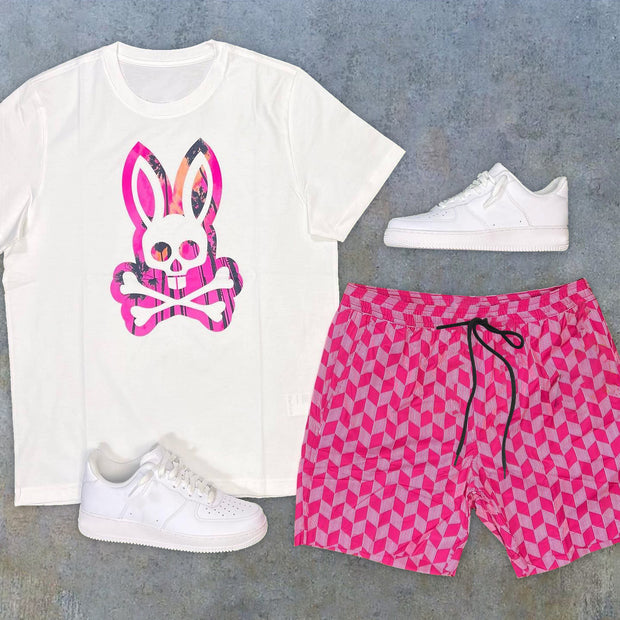 Fashion Print Rabbit Preppy Shorts Short Sleeve Two Piece