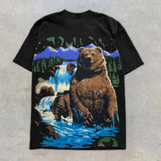 Retro Personality Street Style Bear Print Short Sleeve T-Shirt