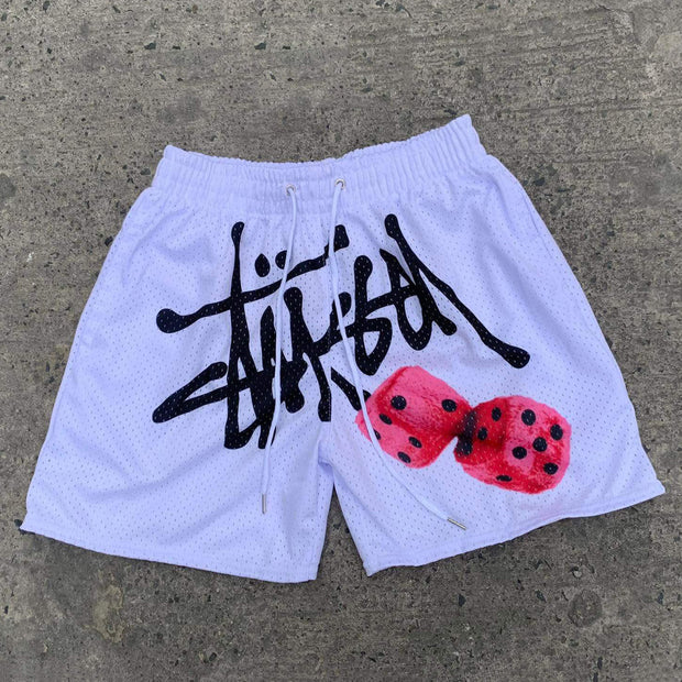 Personalized Letter Dice Print Mesh Pocket Shorts
