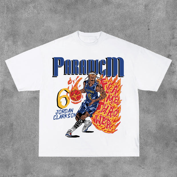Basketball Flame Print Short Sleeve T-Shirt