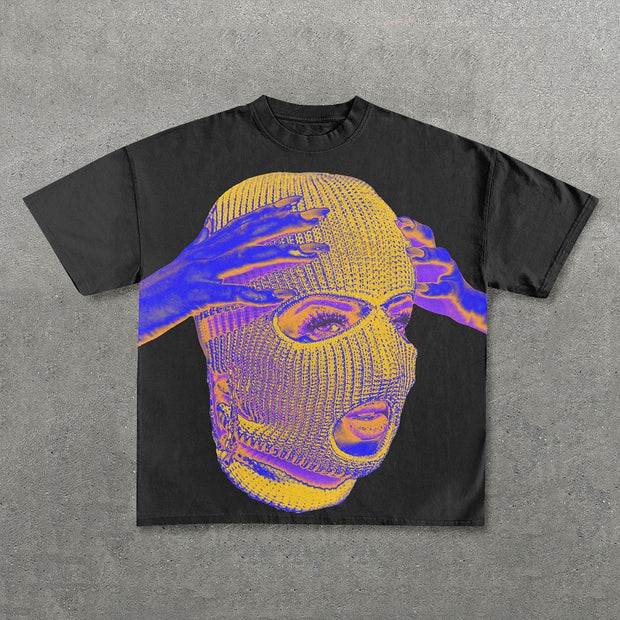 Try Take Off Mask Print Short Sleeve T-Shirt