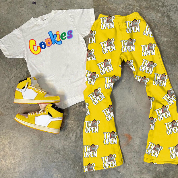 Letters Print T-Shirt Trousers Two-Piece Set