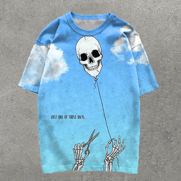 Casual Sky Skull Print Short Sleeve T-Shirt