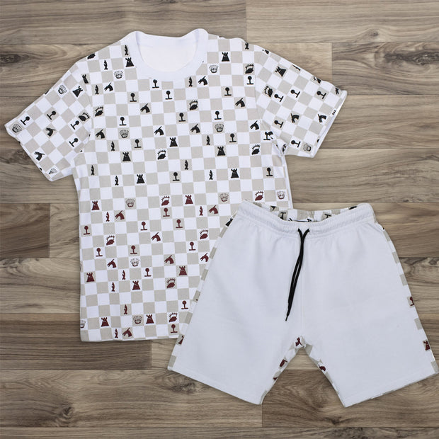 Personality Simple Graphic Short Sleeve Shorts Suit