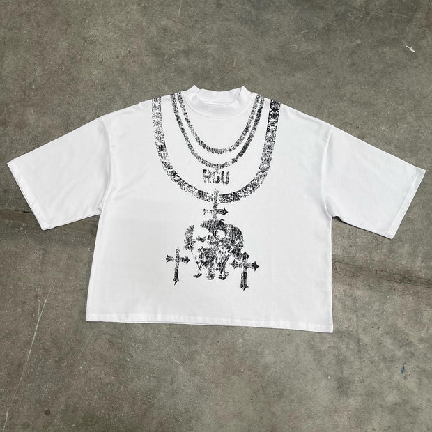 Cross skull casual street T-shirt