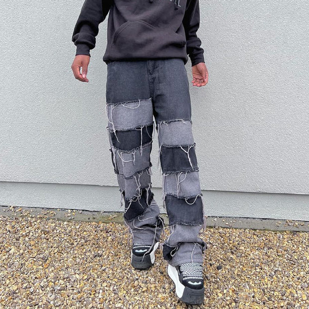 Spliced trendy brand tassel wide-leg hip-hop jeans
