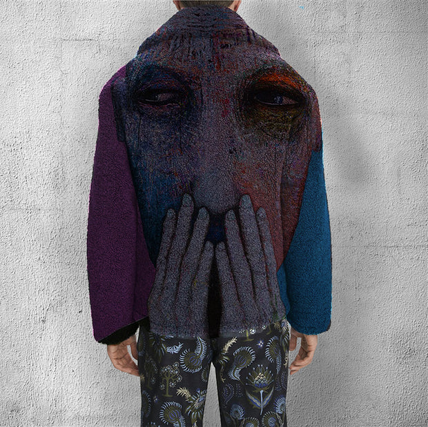 Casual face-covering abstract lamb velvet long-sleeved jacket