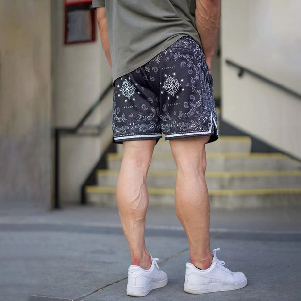 Trendy Cashew Flower Loose Mesh Casual Sports Shorts